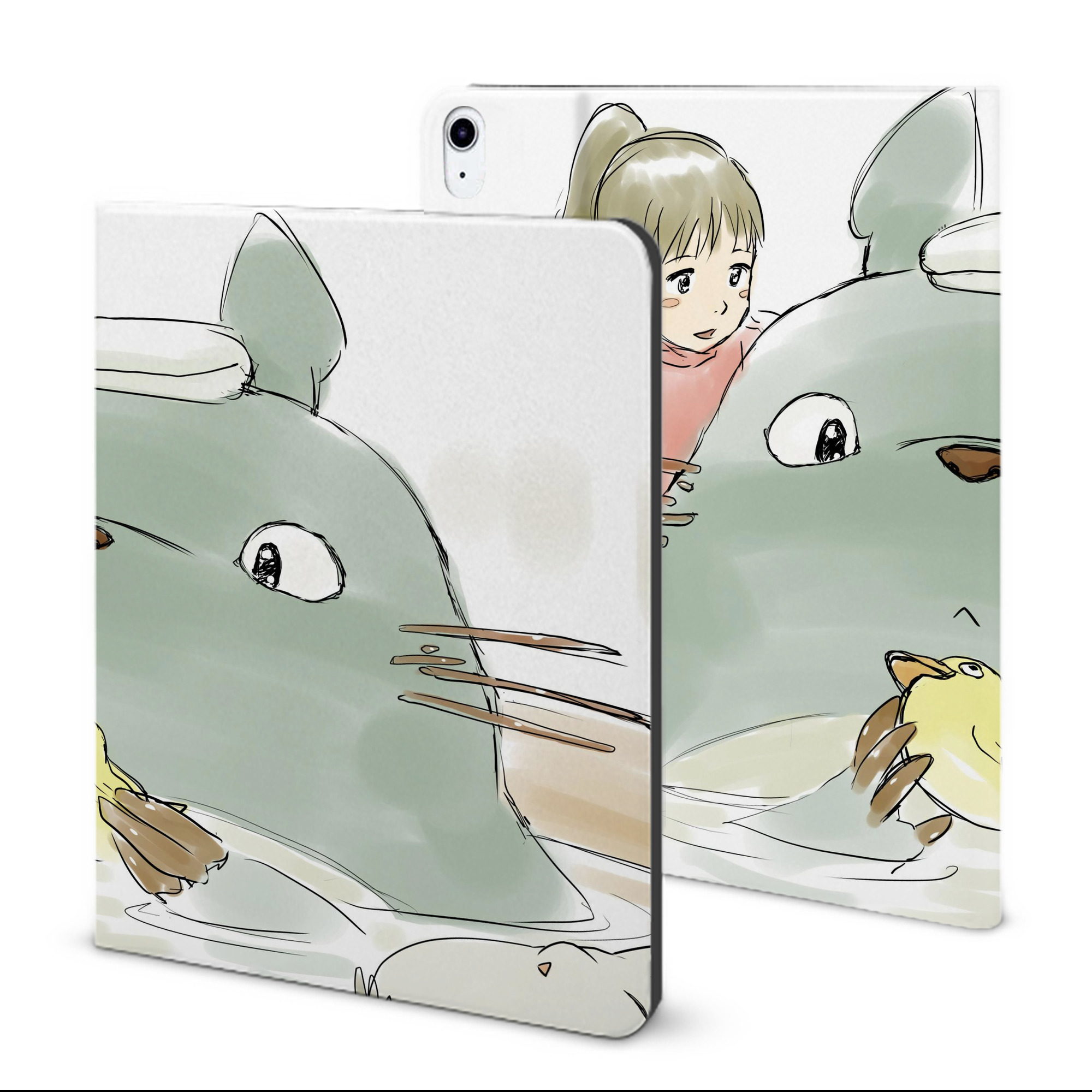 （画像用） となりのトトロ 草壁メイ 草壁サツキ My Neighbor Totoro Satsuki Kusakabe Mei Kusakabe IPad ケース ブック型 PUレザー TPU 耐衝撃 軽量 薄型 ペン収納なし 全面保護 IPad 各モデル対応